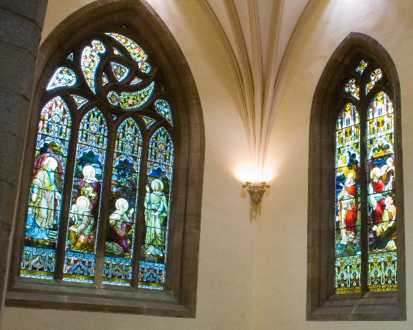 South transcept window and window to left of organ on West wall